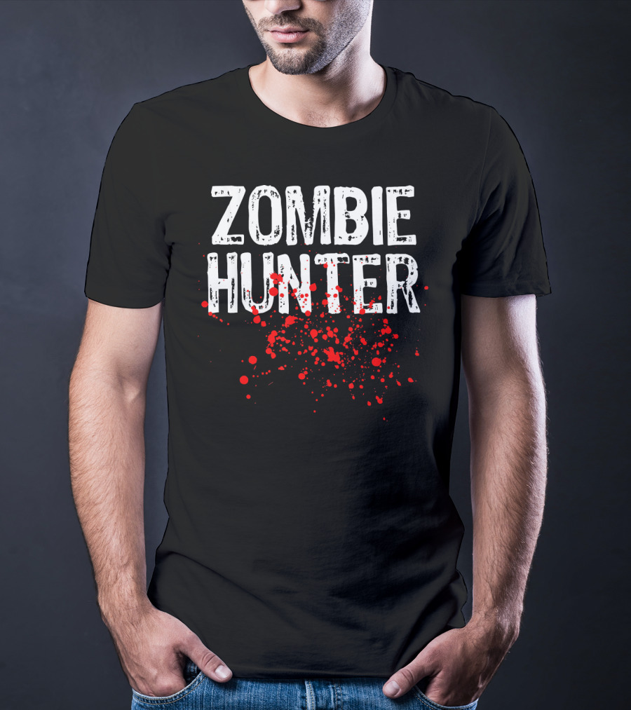 Zombie Hunter Halloween Costume Lazy Eas Splatter T-Shirt