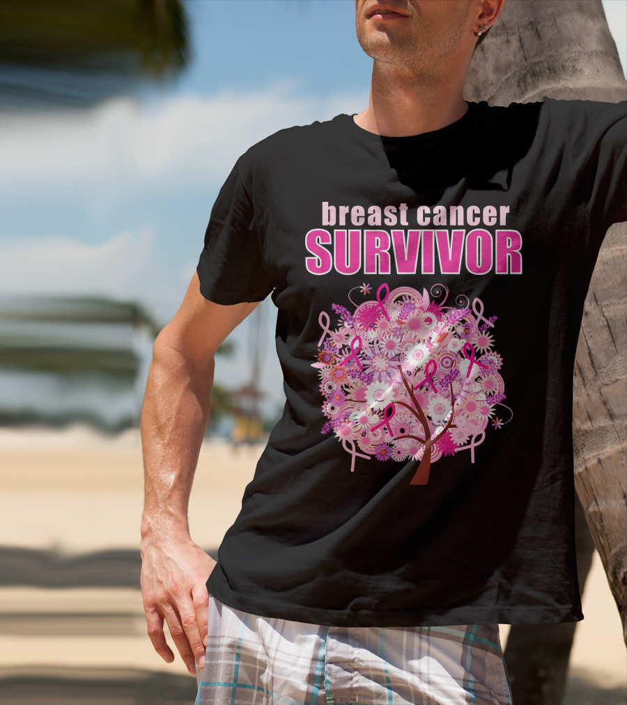 Breast Cancer Survivor Floral Pink Ribbon Tree T-Shirt