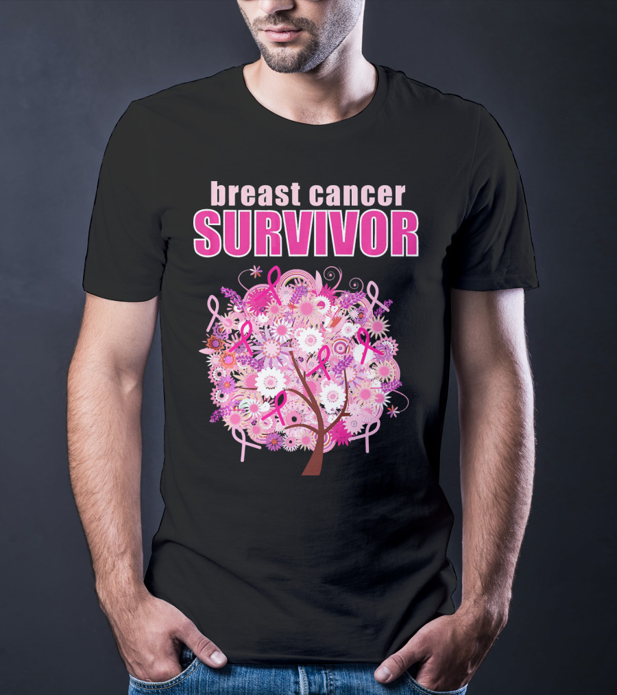 Breast Cancer Survivor Floral Pink Ribbon Tree T-Shirt