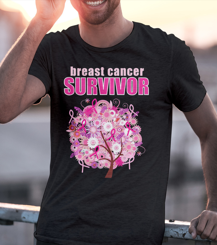 Breast Cancer Survivor Floral Pink Ribbon Tree T-Shirt