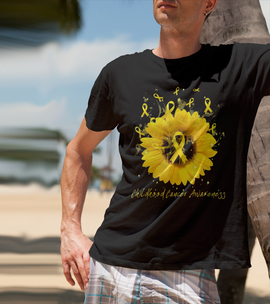 Childhood Cancer Awareness Yellow Ribbon Sunflower T-Shirt