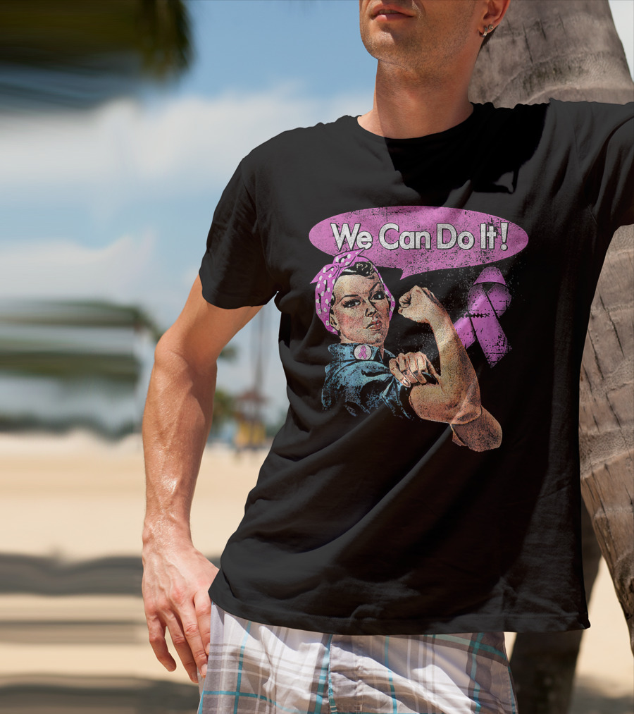 We Can Do It Pink Ribbon Breast Cancer Awareness Rosie The Riveter Iconic T-Shirt