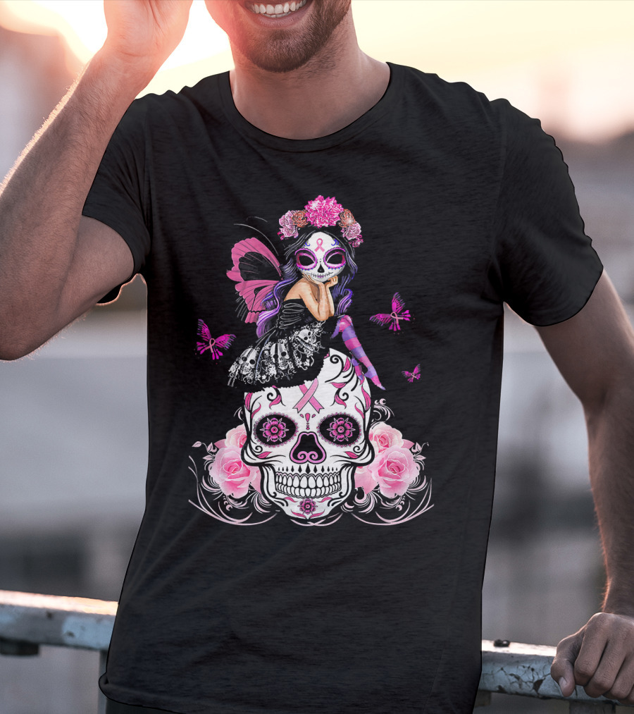 Cute Fairy Sugar Skull Breast Cancer Awareness T-Shirt