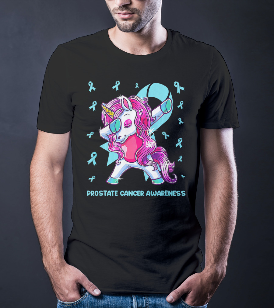 Unicorn Dabbing Prostate Cancer Awareness Ribbons T-Shirt