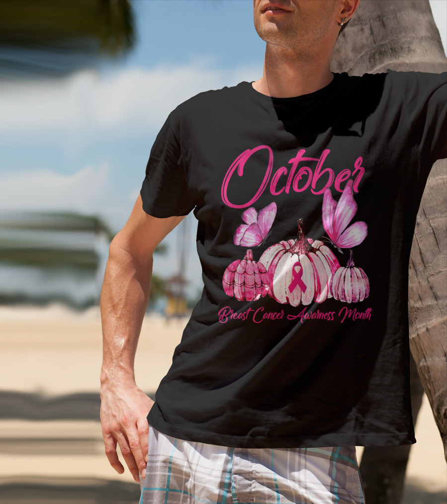 October Pink Pumpkin Breast Cancer Awareness Month T-Shirt