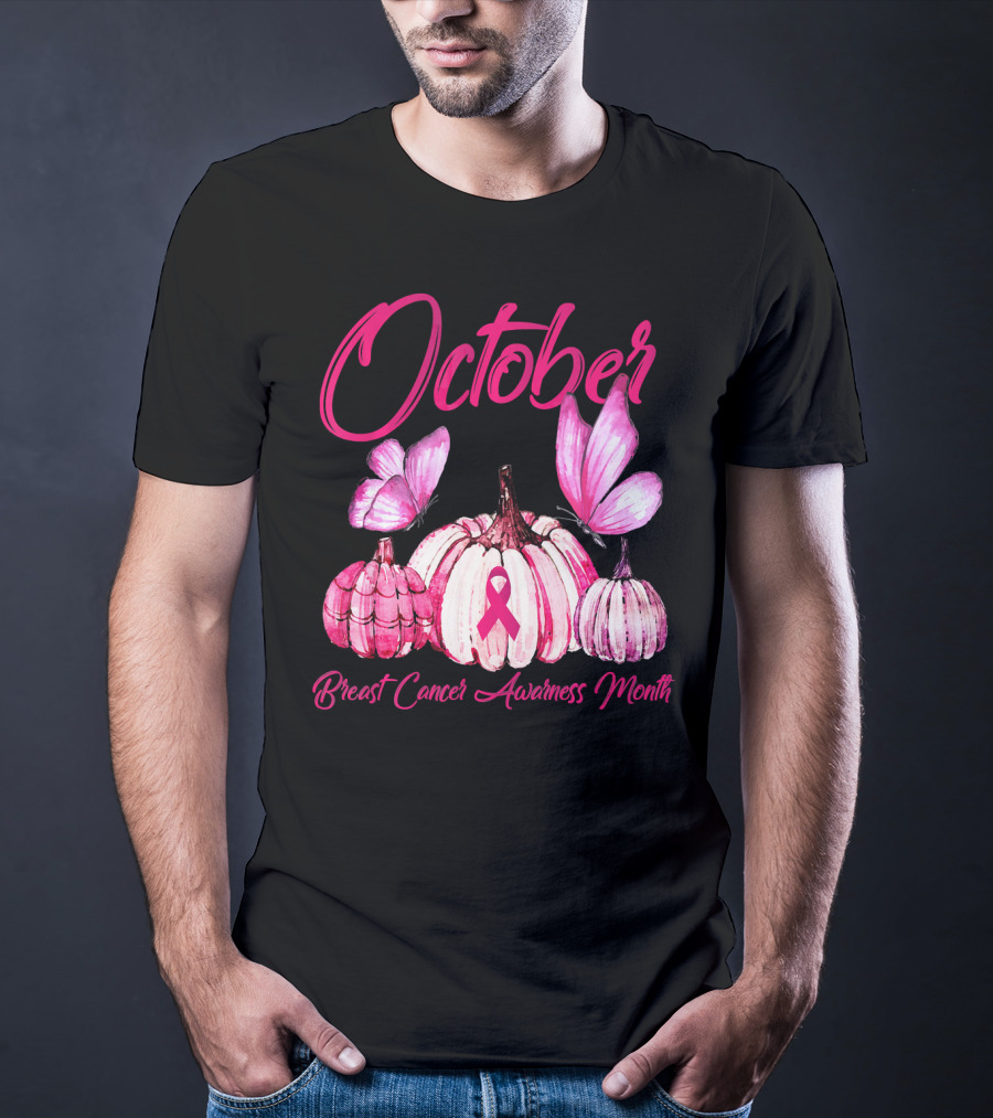 October Pink Pumpkin Breast Cancer Awareness Month T-Shirt