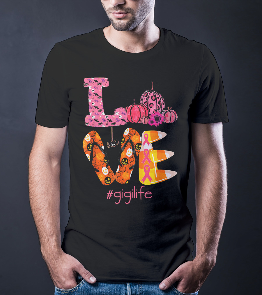 Love Halloween Pumpkin Breast Cancer Awareness #gigilife T-Shirt