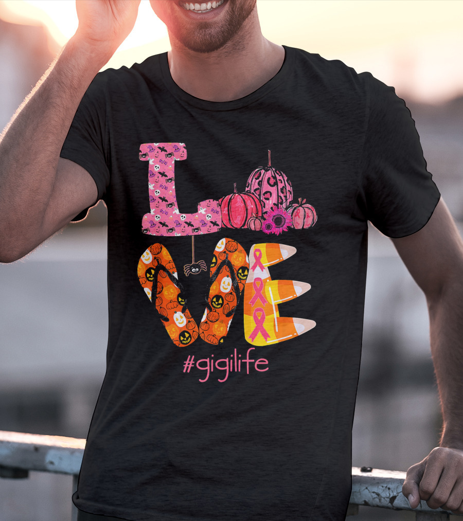 Love Halloween Pumpkin Breast Cancer Awareness #gigilife T-Shirt