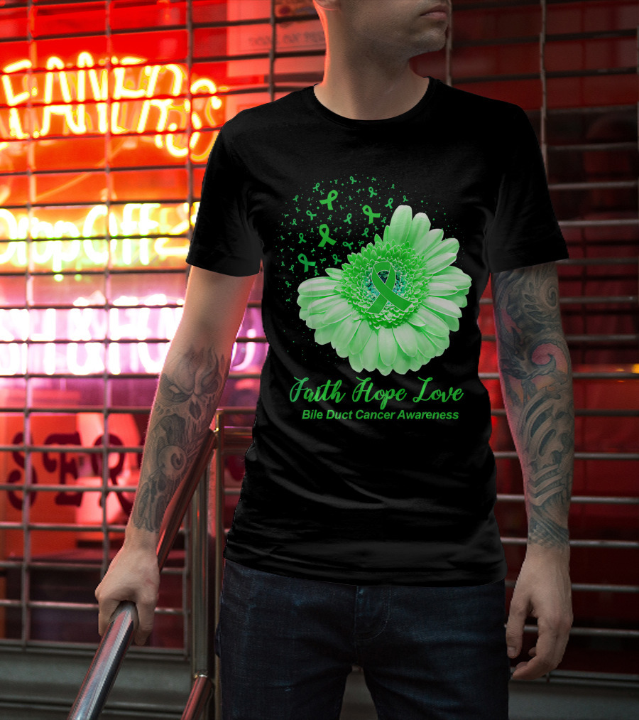 Faith Hope Love Bile Duct Cancer Awareness Flower T-Shirt