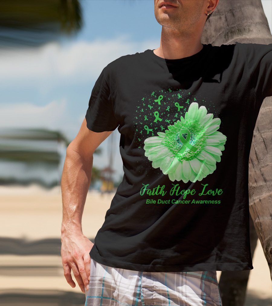 Faith Hope Love Bile Duct Cancer Awareness Flower T-Shirt