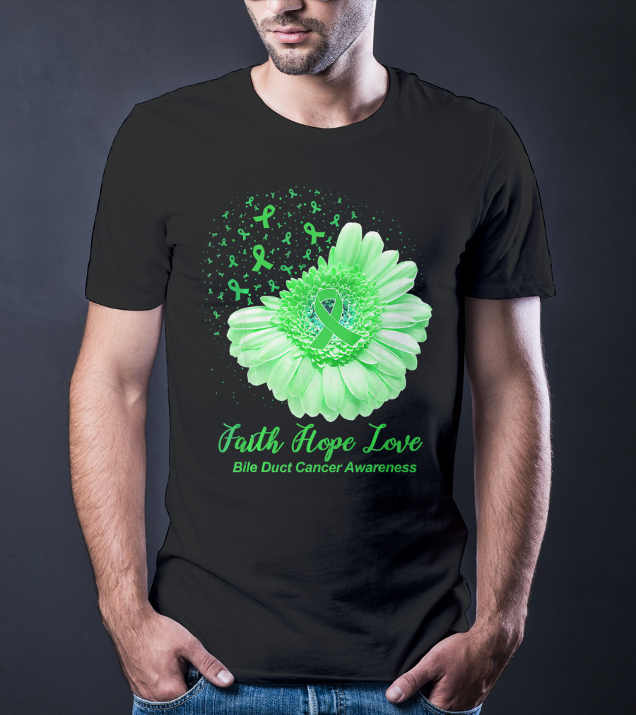 Faith Hope Love Bile Duct Cancer Awareness Flower T-Shirt