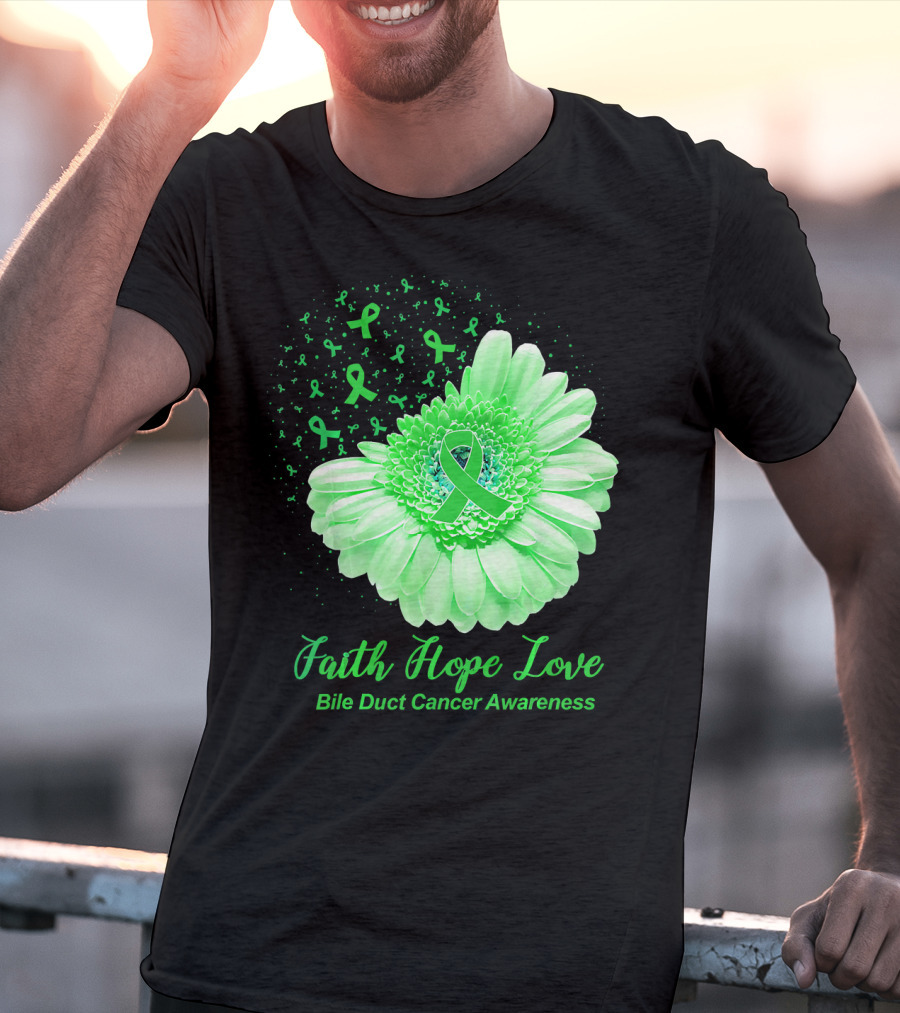 Faith Hope Love Bile Duct Cancer Awareness Flower T-Shirt