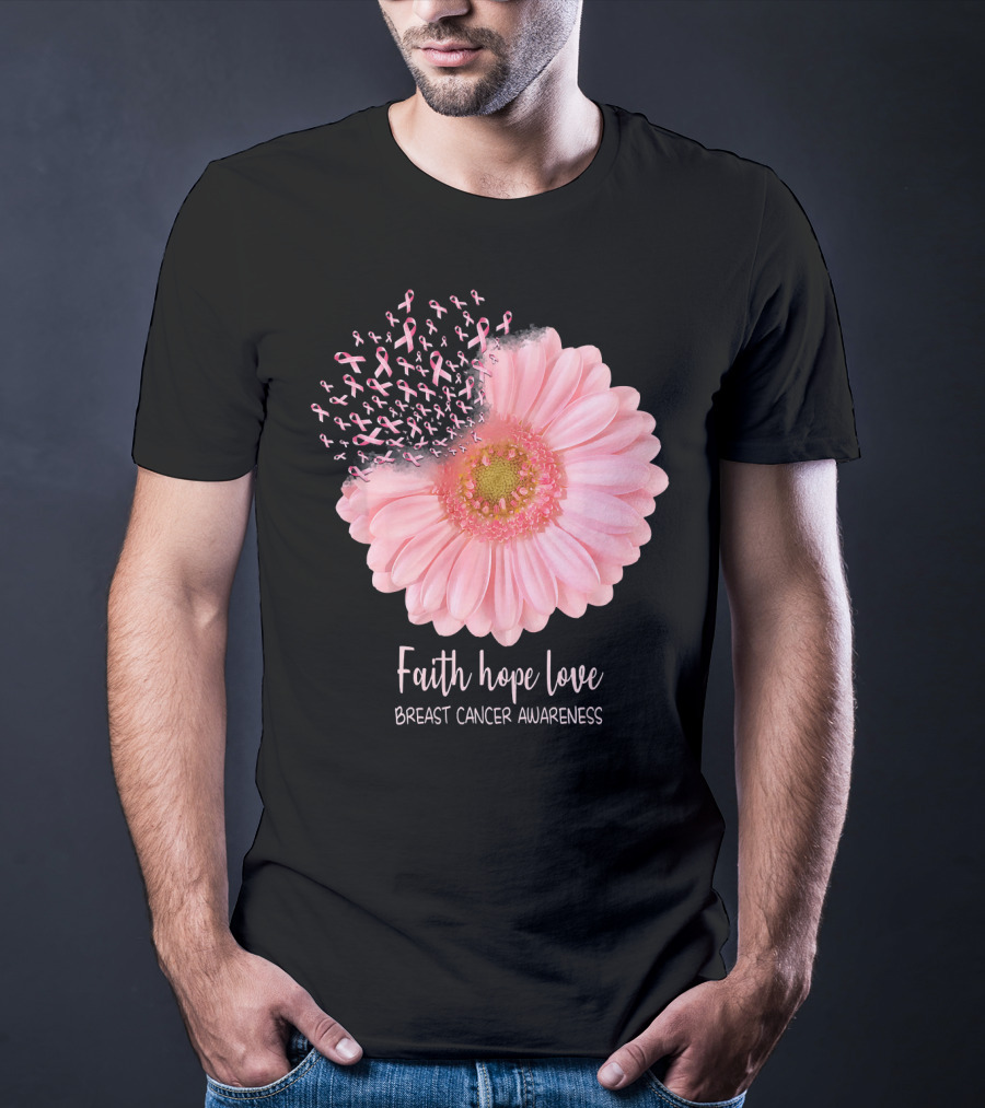 Faith Hope Love Breast Cancer Awareness Pink Sunflower T-Shirt