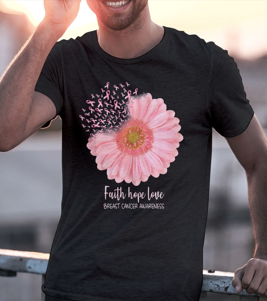 Faith Hope Love Breast Cancer Awareness Pink Sunflower T-Shirt