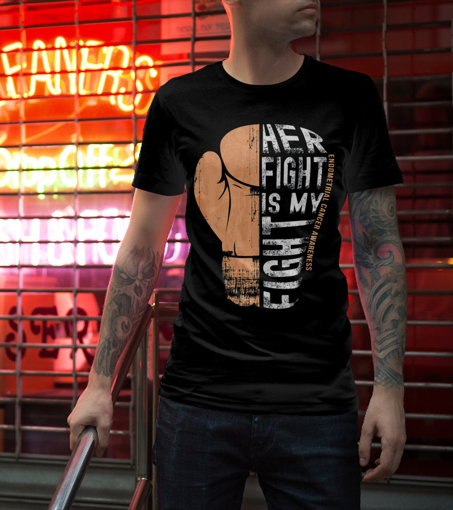 Endometrial Cancer Awareness Her Fight Is My Fight Boxing Glove T-Shirt