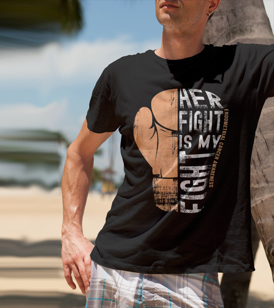 Endometrial Cancer Awareness Her Fight Is My Fight Boxing Glove T-Shirt