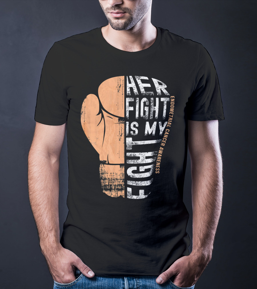 Endometrial Cancer Awareness Her Fight Is My Fight Boxing Glove T-Shirt