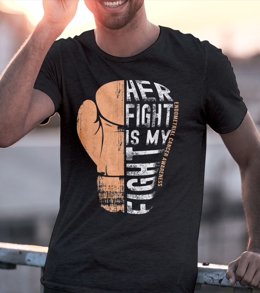 Endometrial Cancer Awareness Her Fight Is My Fight Boxing Glove T-Shirt