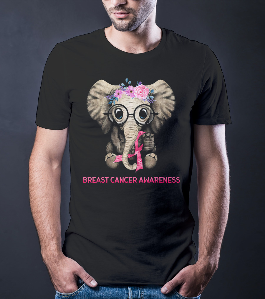 Flowers Hippie Elephant Breast Cancer Awareness T-Shirt