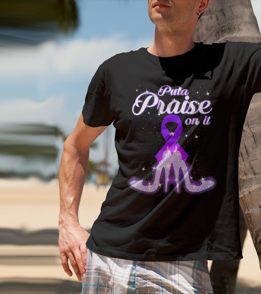 Puta Praise On It Purple Ribbon Heels Sparkle T-Shirt