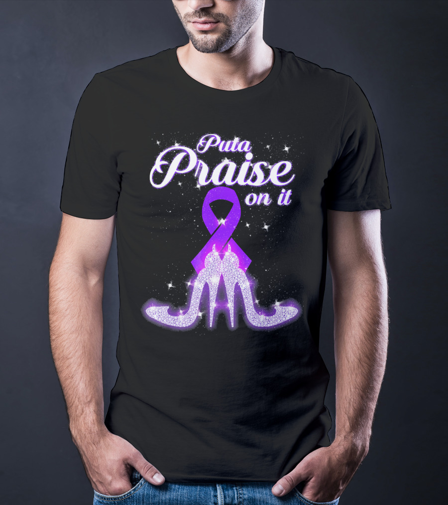 Puta Praise On It Purple Ribbon Heels Sparkle T-Shirt