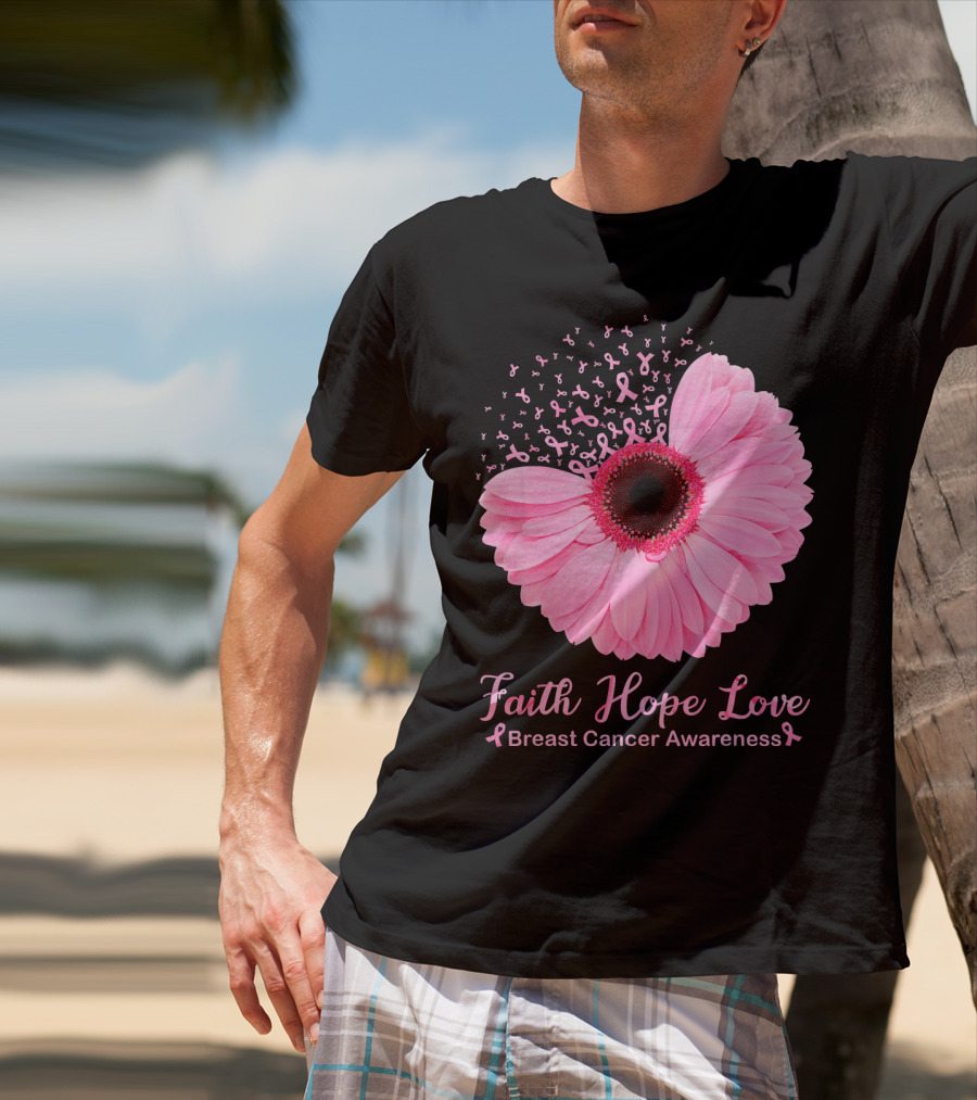 Faith Hope Love Breast Cancer Awareness Pink Ribbon Blossoms T-Shirt