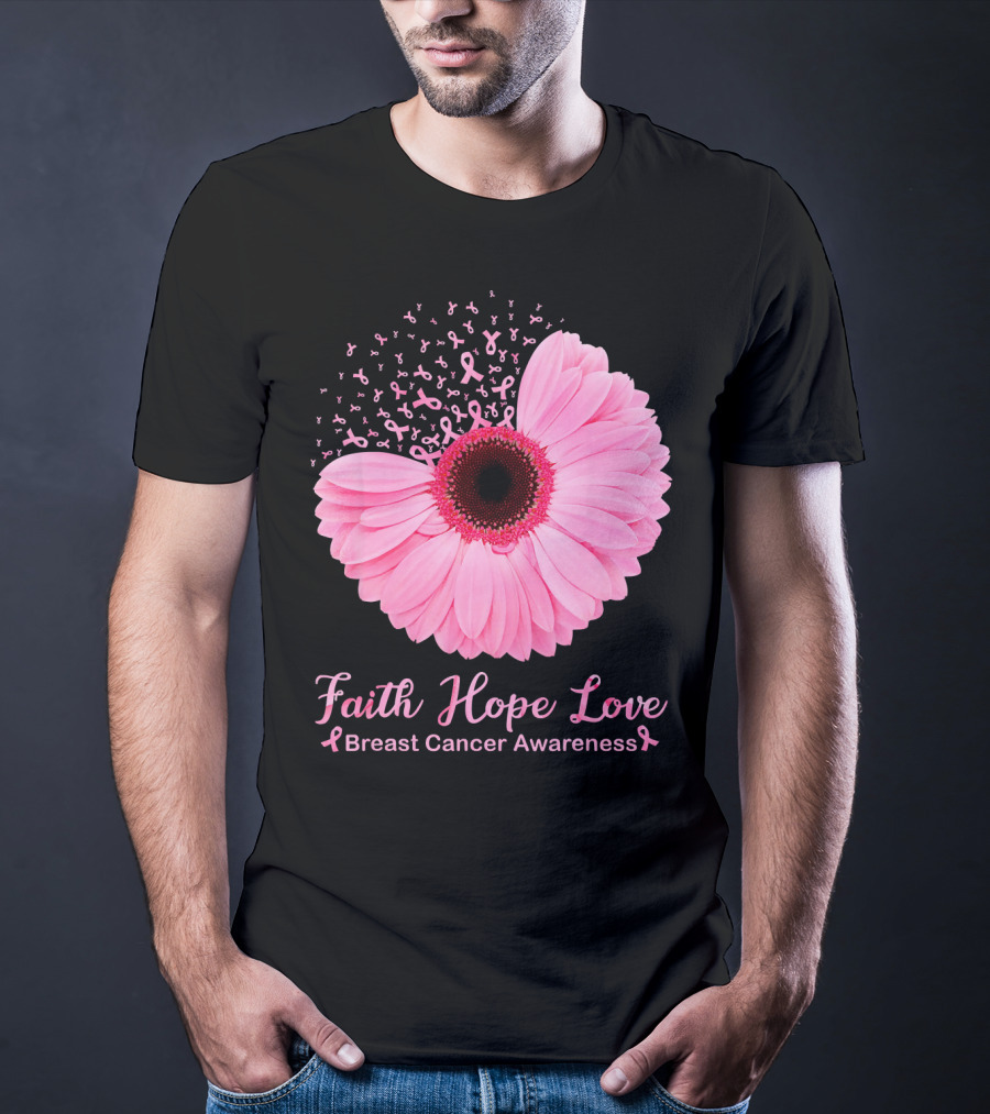 Faith Hope Love Breast Cancer Awareness Pink Ribbon Blossoms T-Shirt