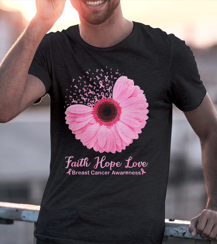 Faith Hope Love Breast Cancer Awareness Pink Ribbon Blossoms T-Shirt