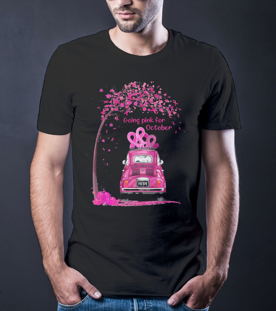 Going Pink For October Hope Breast Cancer Awareness Car And Ribbon Tree T-Shirt