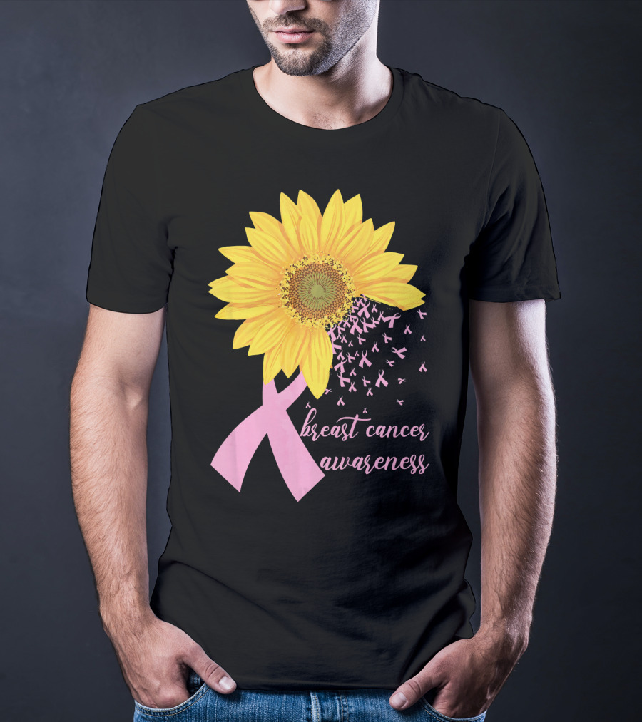 Breast Cancer Awareness Sunflower Pink Ribbon T-Shirt