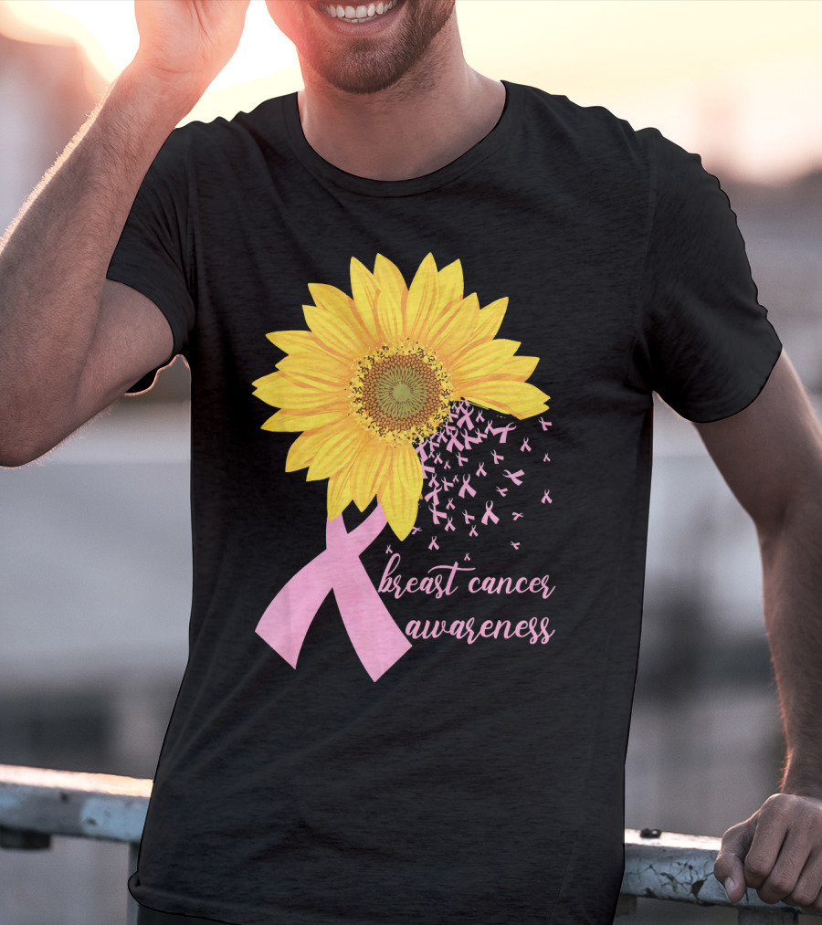 Breast Cancer Awareness Sunflower Pink Ribbon T-Shirt