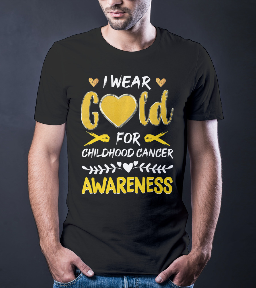 I Wear Gold Heart For Childhood Cancer Awareness T-Shirt
