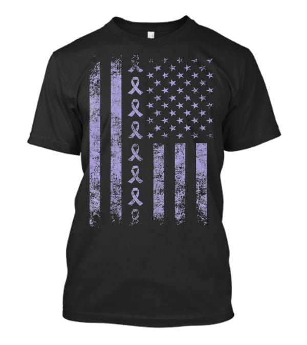 Orchid Testicular Cancer Awareness Purple Ribbon US Flag T-Shirt