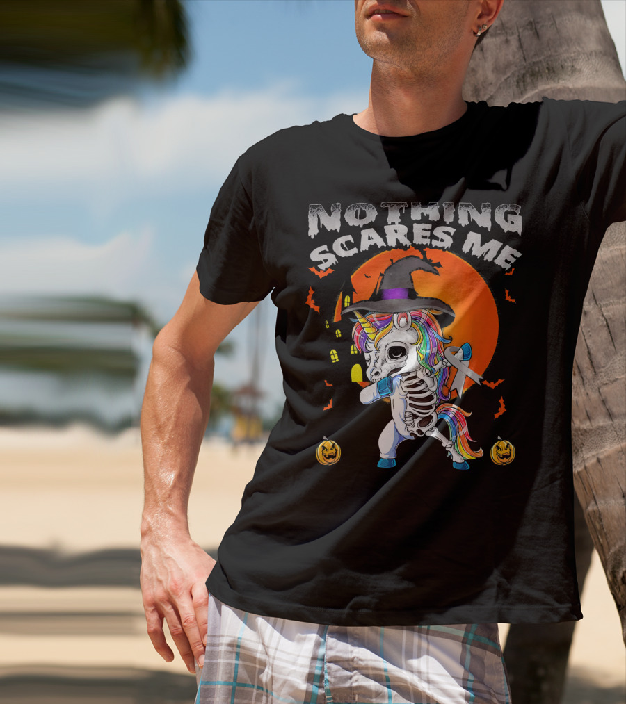 Nothing Scares Me Brain Cancer Dabbing Unicorn Skeleton T-Shirt