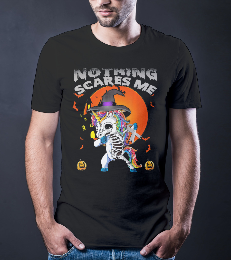 Nothing Scares Me Brain Cancer Dabbing Unicorn Skeleton T-Shirt