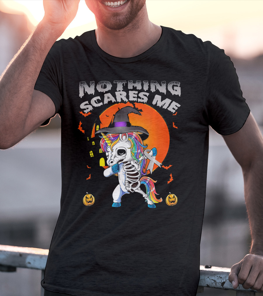Nothing Scares Me Brain Cancer Dabbing Unicorn Skeleton T-Shirt