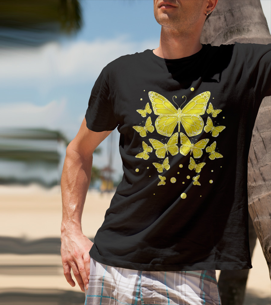Sarcoma Cancer Awareness Yellow Butterflies T-Shirt
