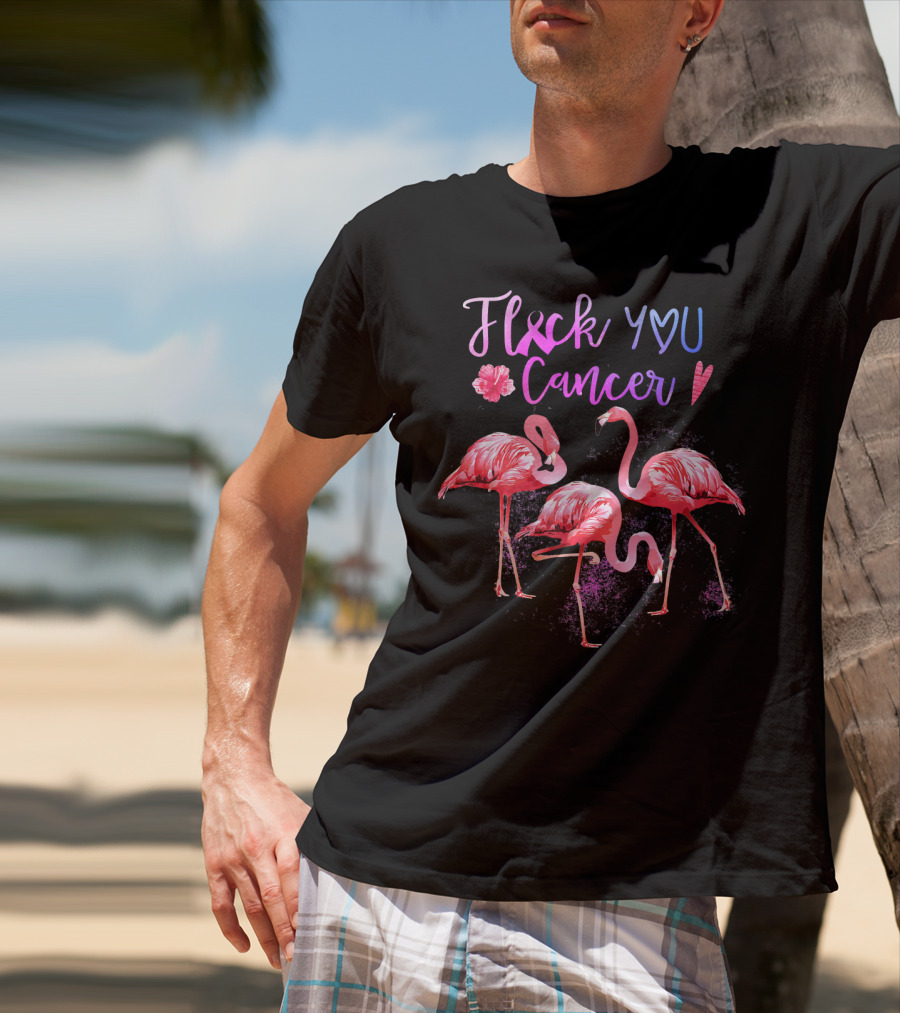 Flock You Cancer Cool Flamingo Pink Ribbon Brexx T-Shirt