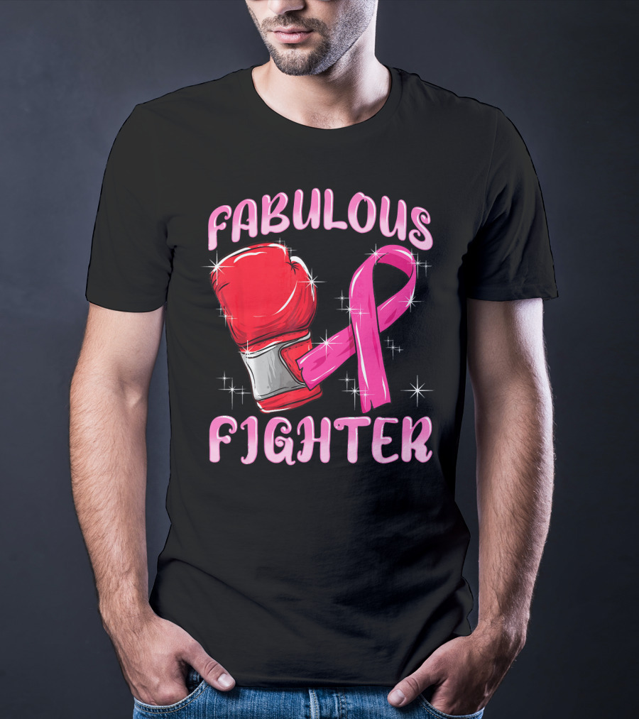 Fabulous Fighter Red Boxing Glove Pink Ribbon Breast Cancer Awareness T-Shirt