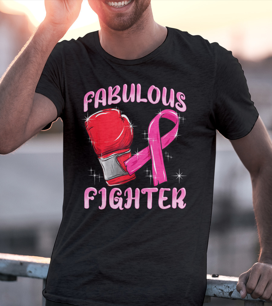 Fabulous Fighter Red Boxing Glove Pink Ribbon Breast Cancer Awareness T-Shirt