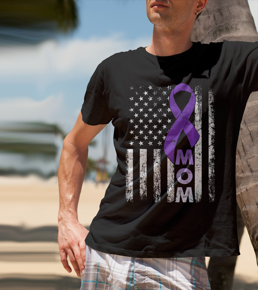 MOM American Flag Pancreatic Cancer Awareness T-Shirt