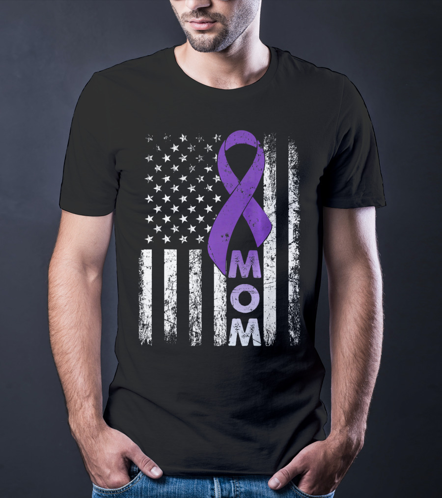 MOM American Flag Pancreatic Cancer Awareness T-Shirt