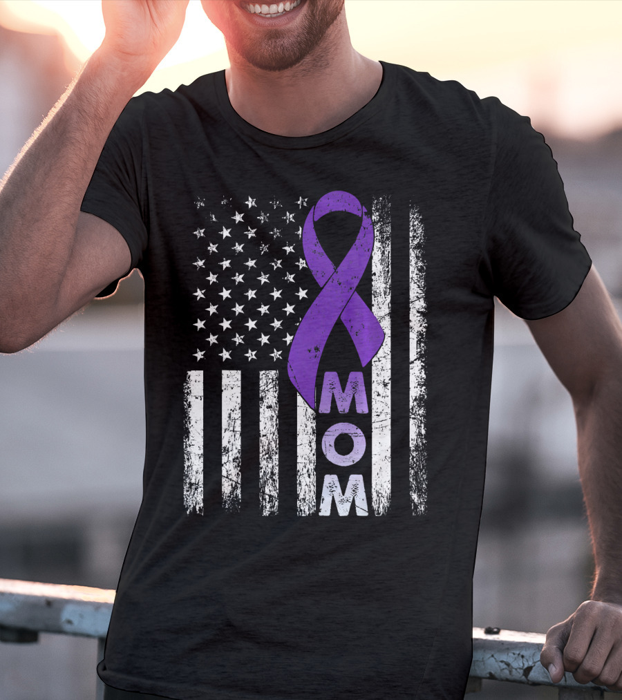 MOM American Flag Pancreatic Cancer Awareness T-Shirt