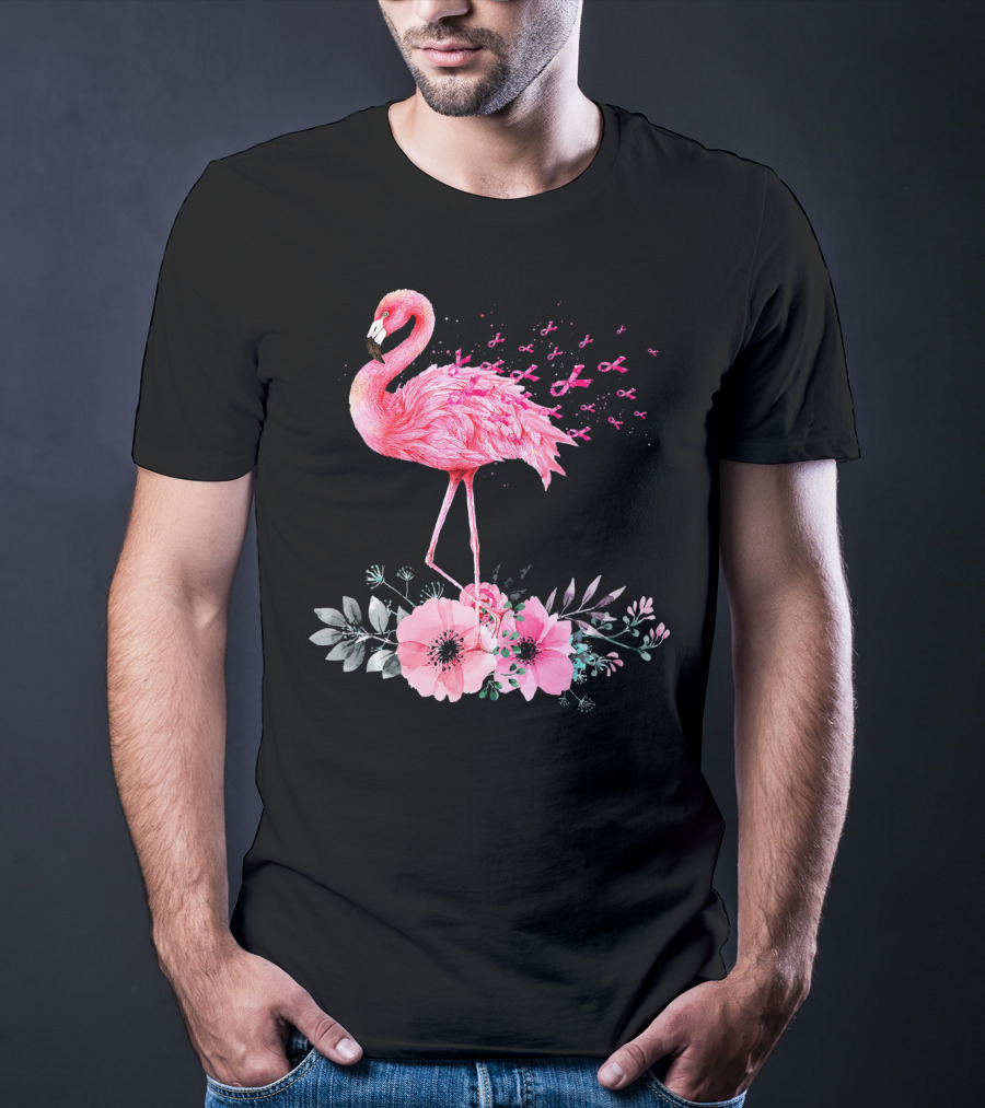 Flamingo Hope Breast Cancer Awareness Flower T-Shirt