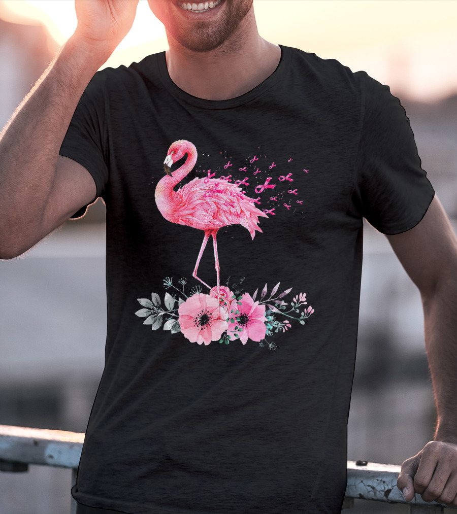Flamingo Hope Breast Cancer Awareness Flower T-Shirt