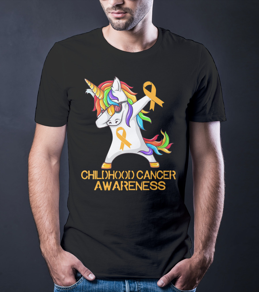 Childhood Cancer Awareness Dabbing Unicorn With Yellow T-Shirt