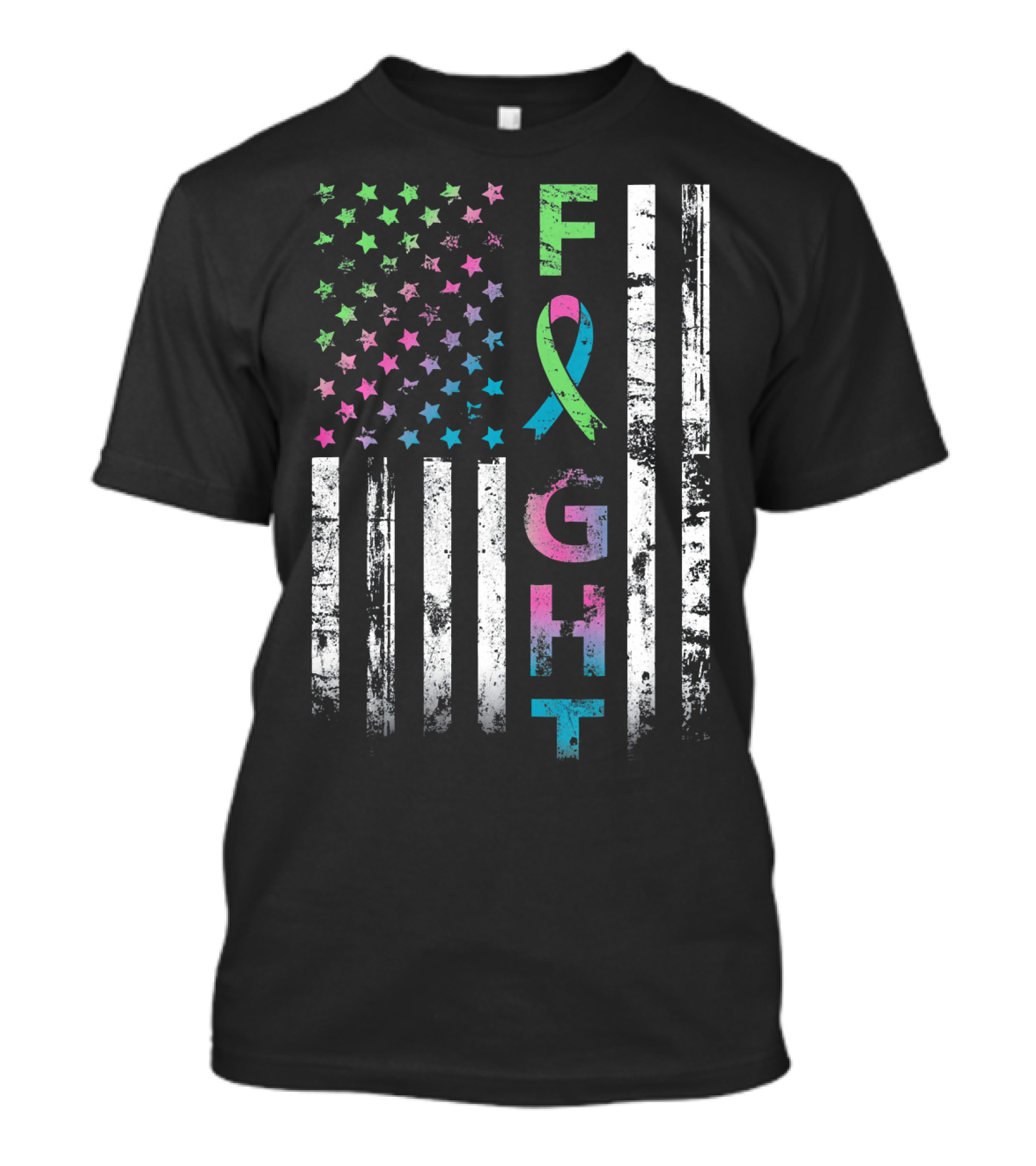 Metastatic Breast Cancer Awareness Fight American Flag Ribbon Stars T-Shirt