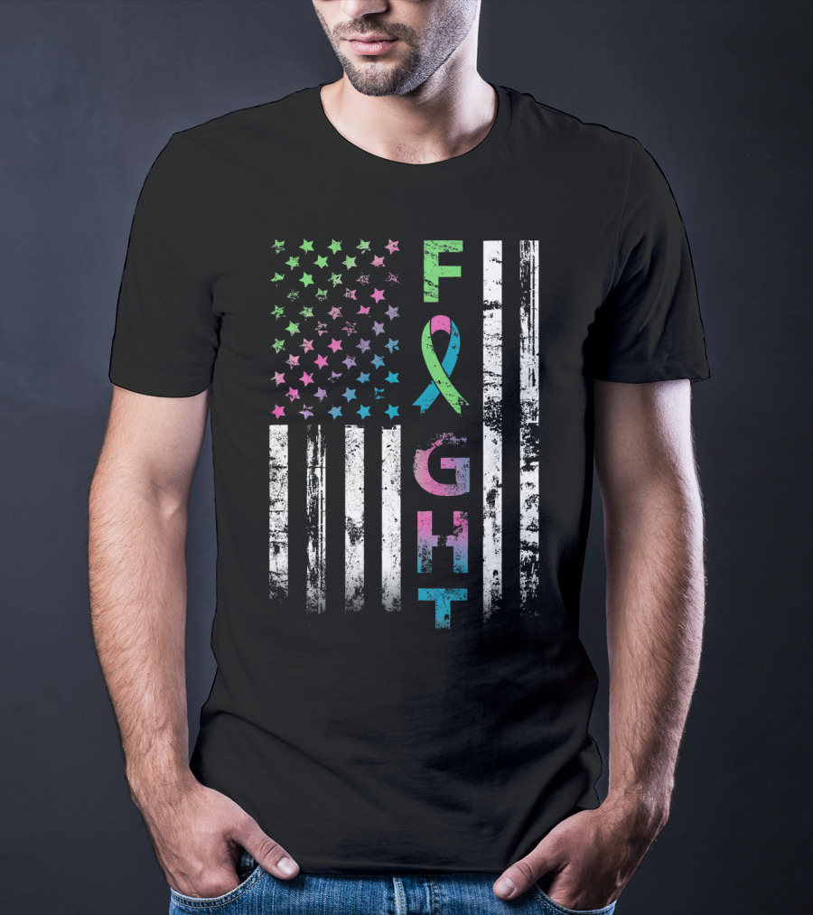 Metastatic Breast Cancer Awareness Fight American Flag Ribbon Stars T-Shirt