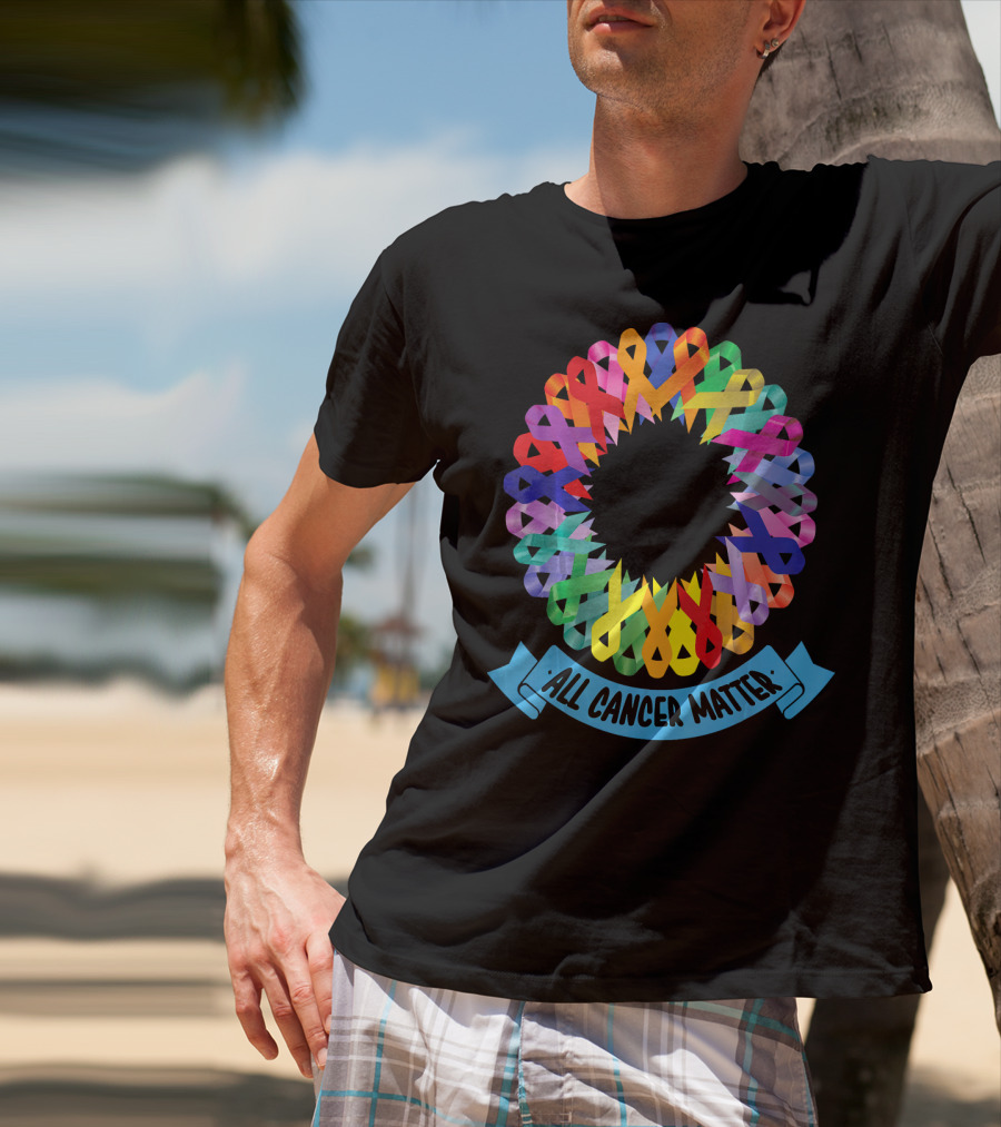 All Cancer Matter Colorful Awareness Ribbon Circle T-Shirt