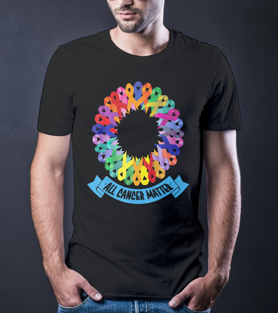 All Cancer Matter Colorful Awareness Ribbon Circle T-Shirt